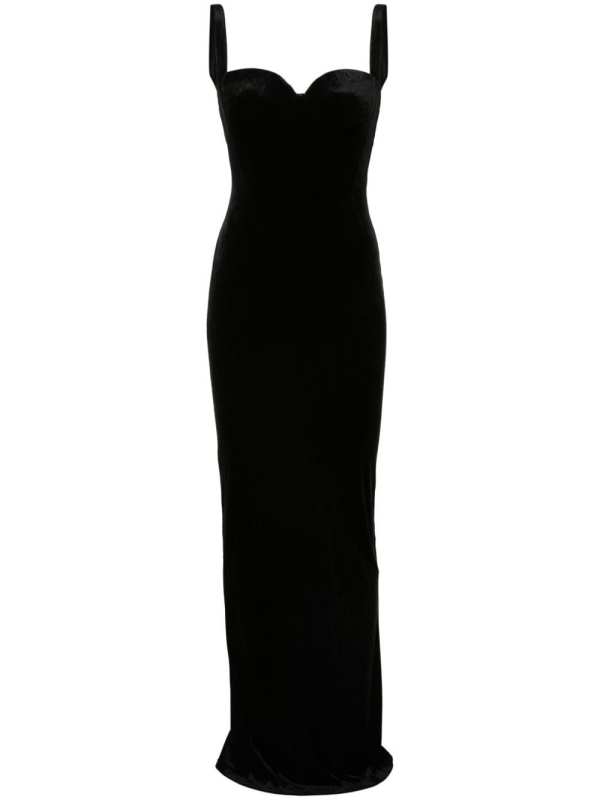 bustier-neckline velvet gown