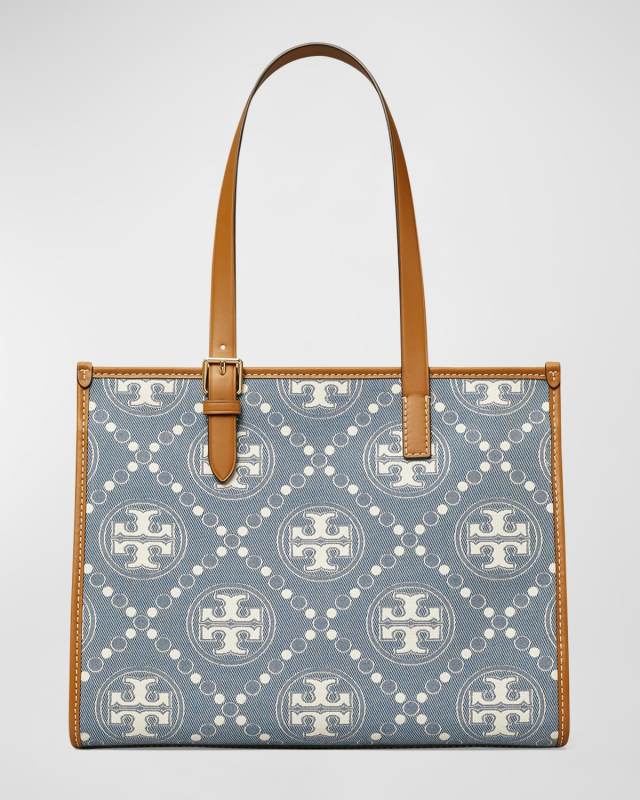 T Monogram Small Denim Tote Bag