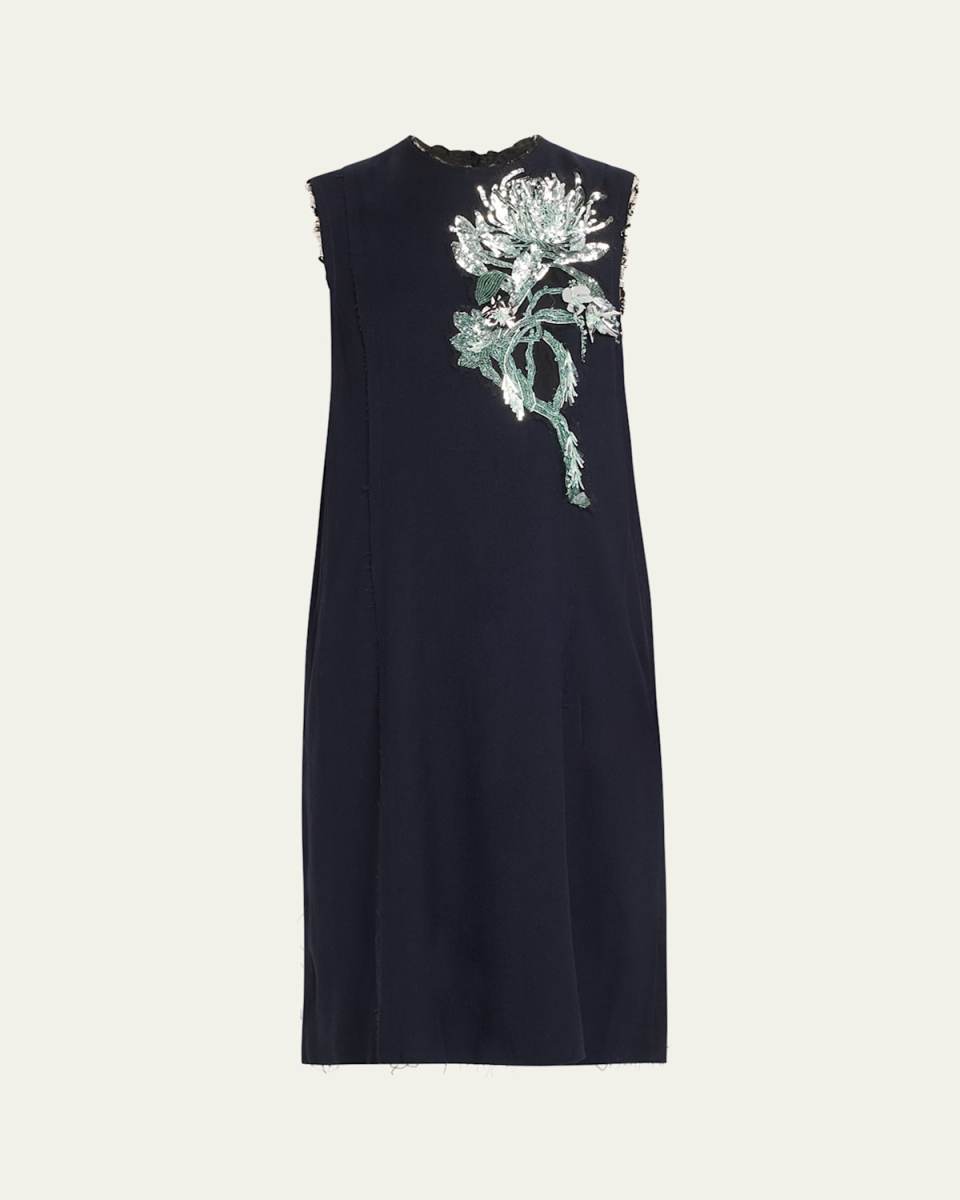 Floral Bead Sequined Midi Wool Dress