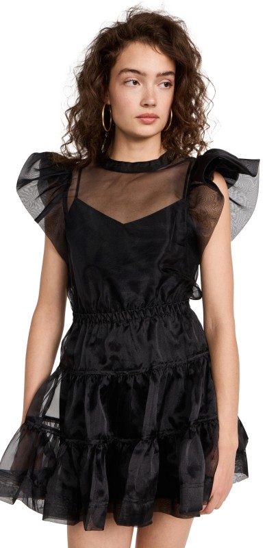 SIMKHAI Monique Organza Ruffle Sleeve Mini Dress Black