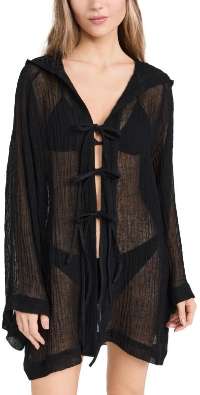 Lisa Marie Fernandez Beach Cape Mini Swim Cover Up Black Sorrento Gauze