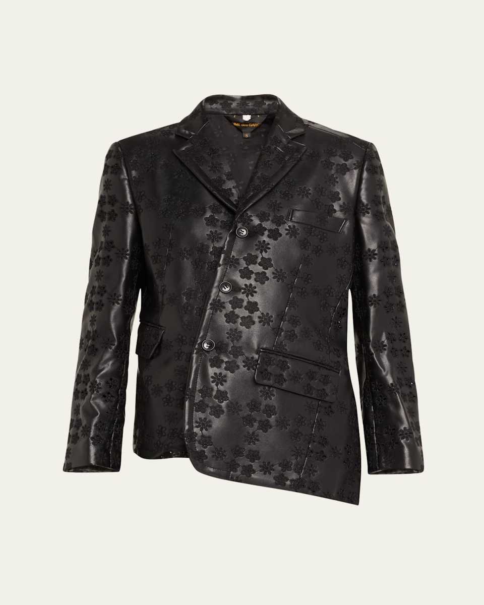 Floral Embroidered Asymmetric Faux Leather Jacket