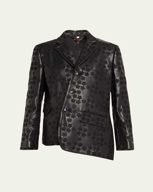 Floral Embroidered Asymmetric Faux Leather Jacket