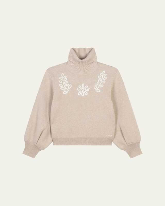 Girl's Embroidered Turtle Neck Sweater, Size 8-14