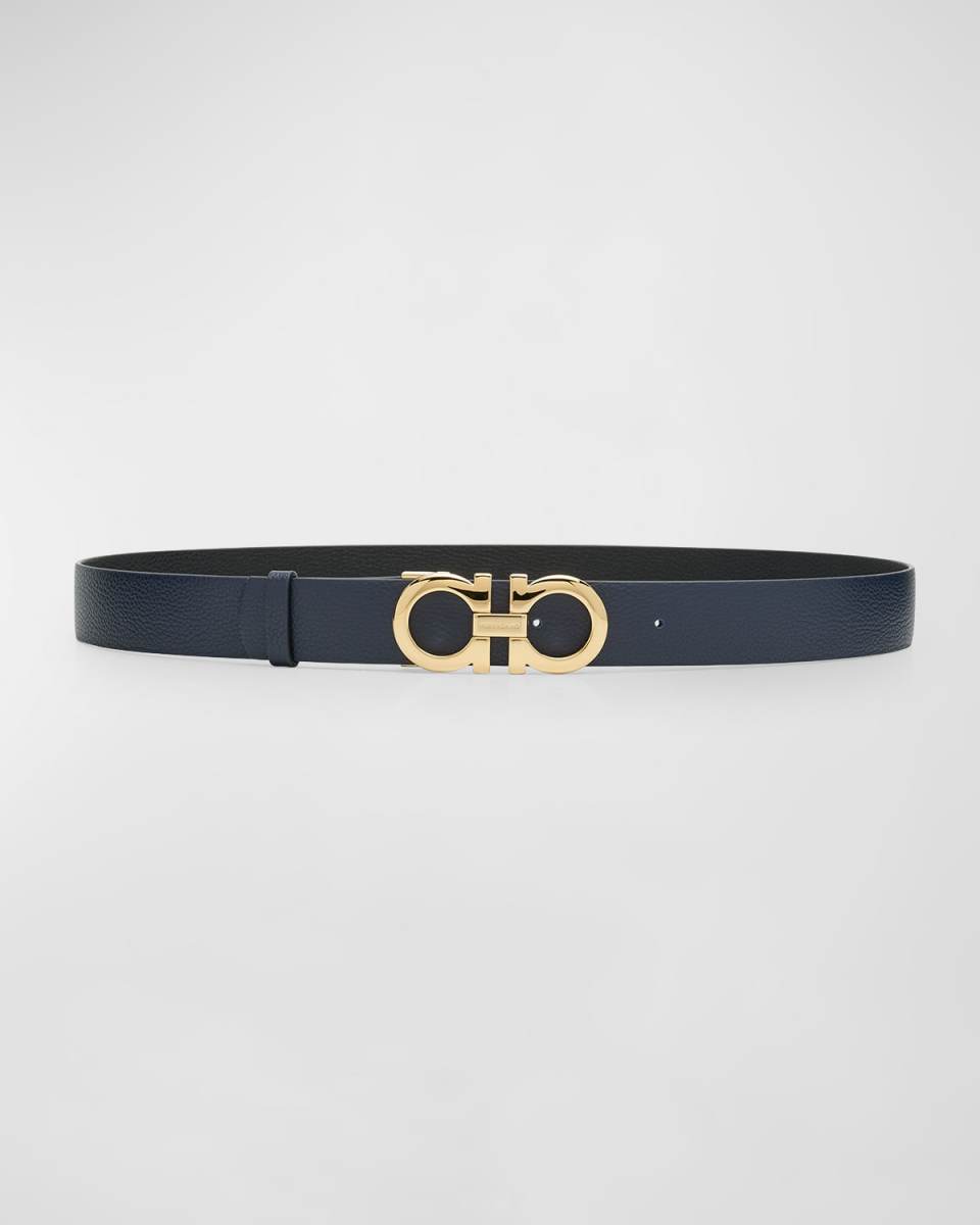 Gancini Reversible Black Leather & Brass Belt