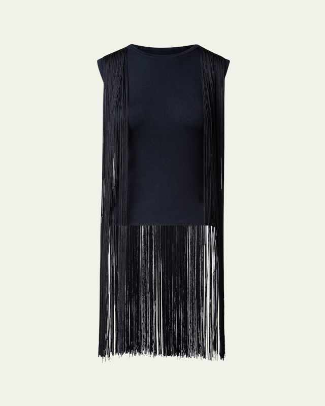 Long Fringe Silk-Lurex Knit Sweater