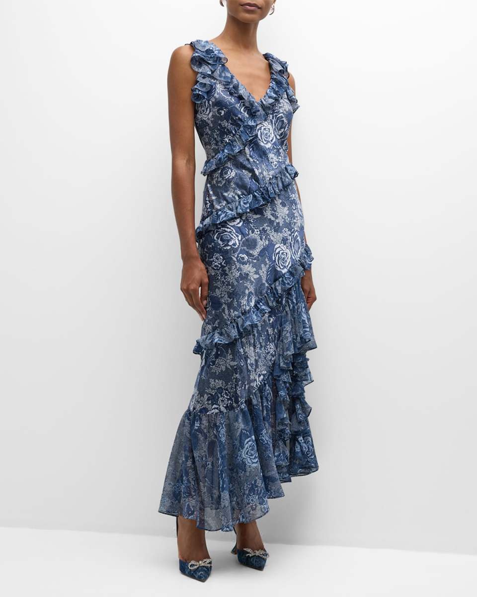 Ora Indigo Floral Sleeveless Maxi Dress