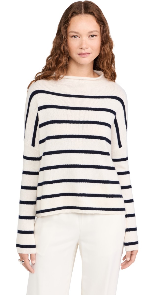 LISA YANG Cashmere Sandy Stripes Sweater Cream/Navy Stripes