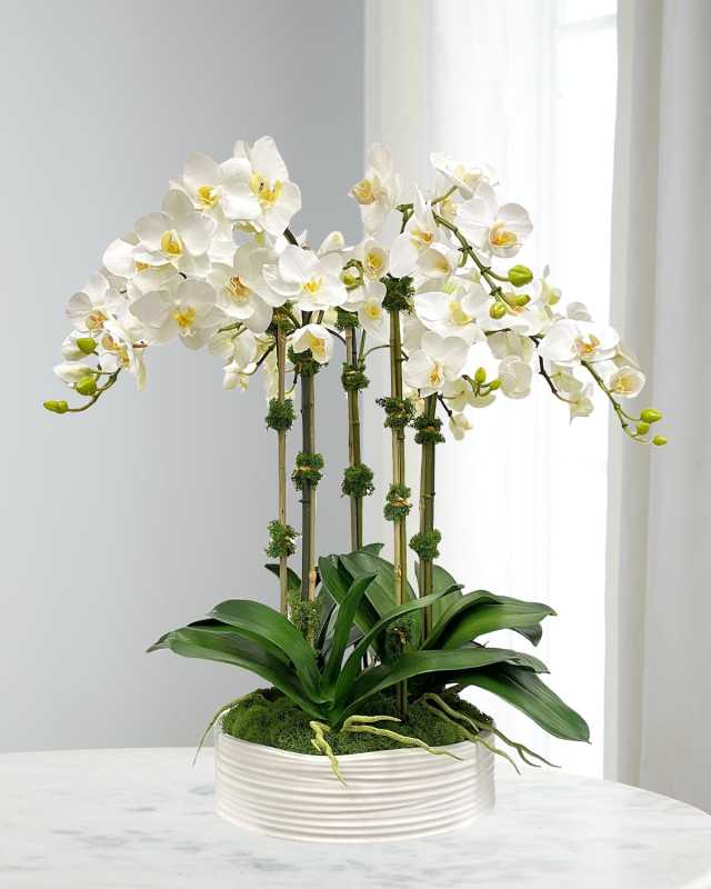 Orchid Faux Floral Arrangement in Coil Bowl