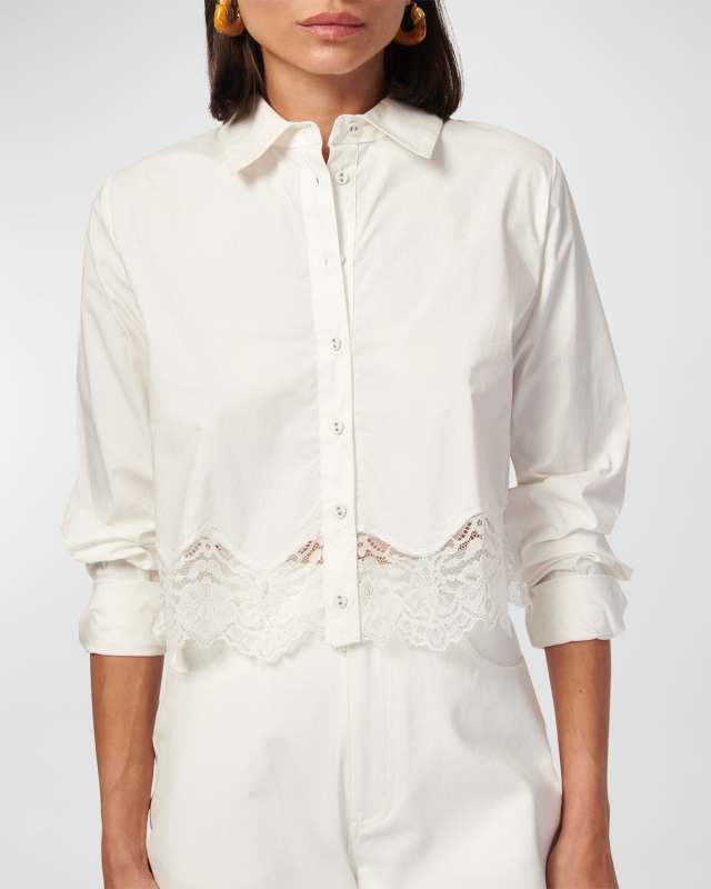 Sora Button-Front Lace-Hem Crop Top