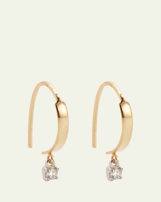 Mini Flat Hooked on Hoop Earrings with Dangle Diamonds