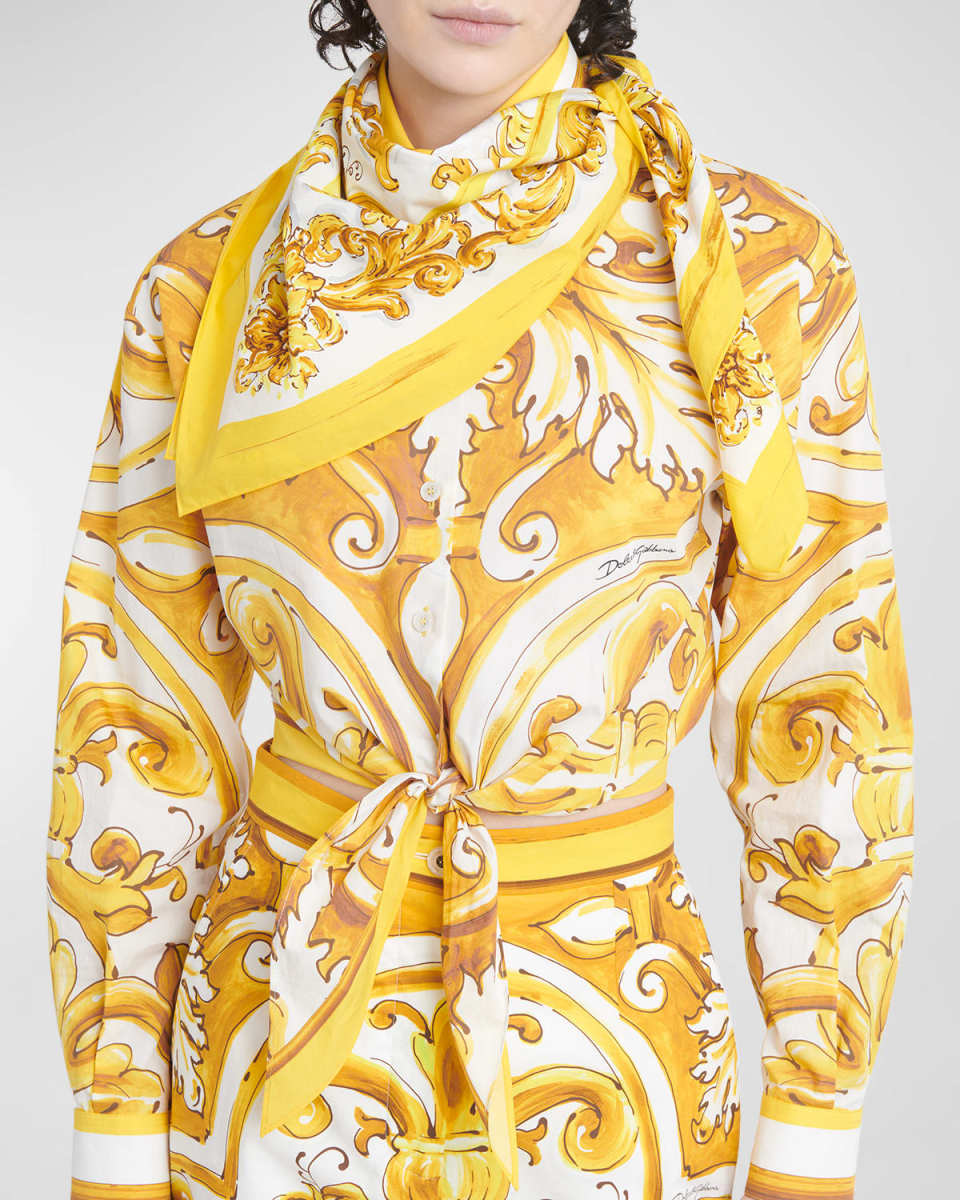 Maiolica Print Cotton Square Scarf