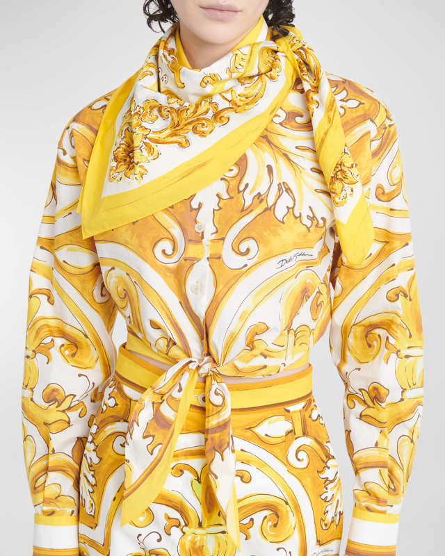 Maiolica Print Cotton Square Scarf