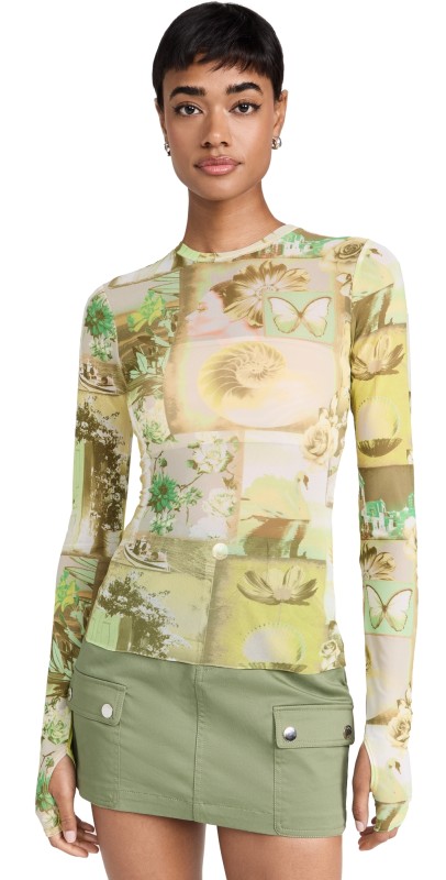 AFRM Kaylee Crew Neck Mesh Top Citrus Postcard