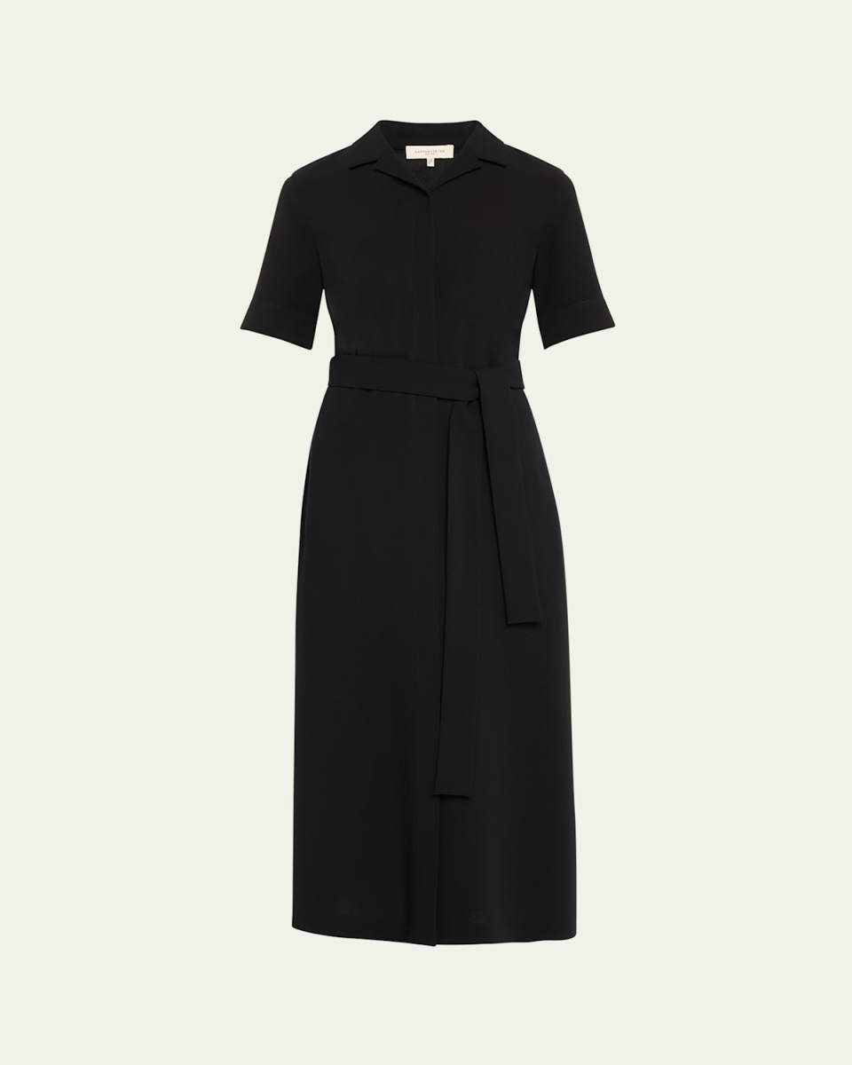 Belted Notch-Collar Midi Shirtdress