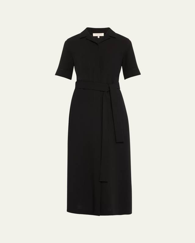 Belted Notch-Collar Midi Shirtdress