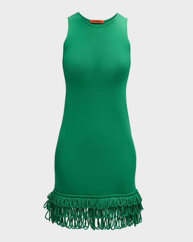 Albers Sleeveless Knit Looped-Fringe Mini Dress