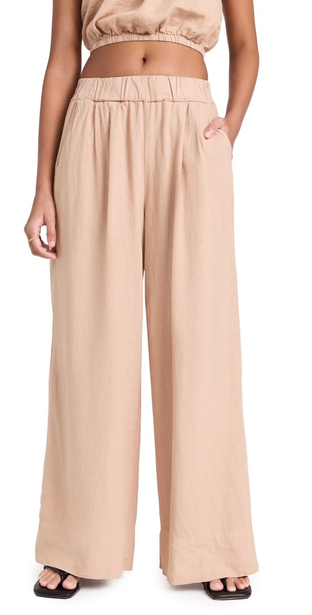 Stateside Linen Wide Leg Pull On Pants Almond