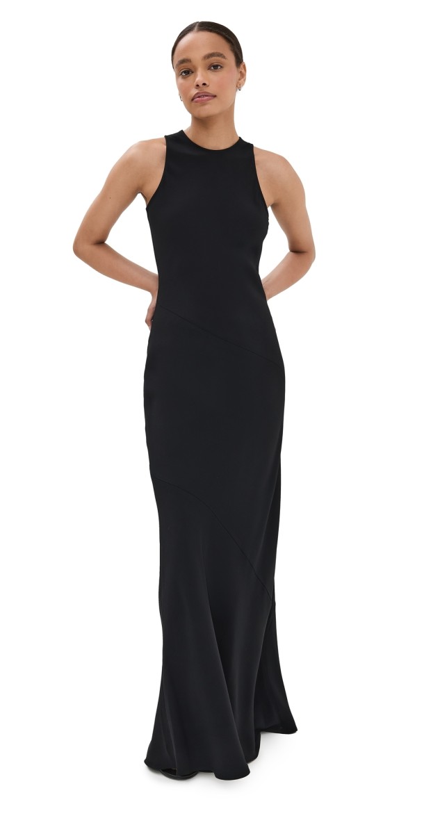 AMI Long Dress with Bias Cut Black