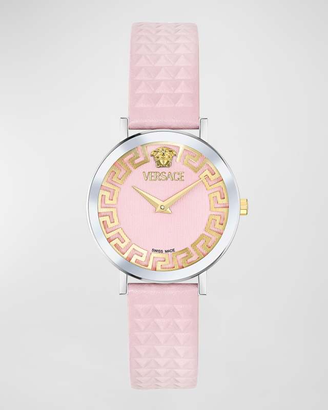 35mm Daedalus Watch with Leather Strap, Stainless Steel/Pink