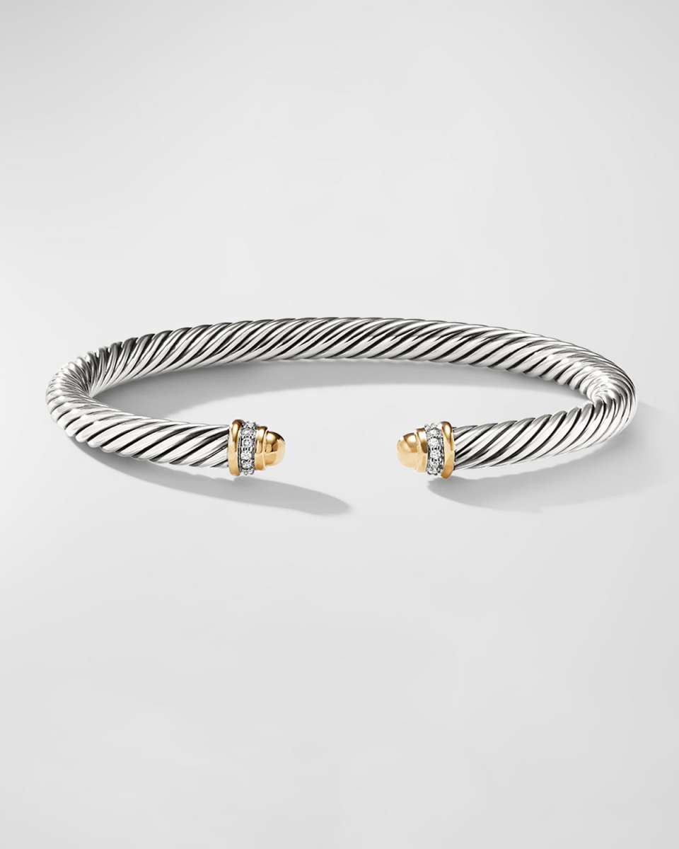 Cable Bracelet with Diamonds and 18K Gold in Silver, 5