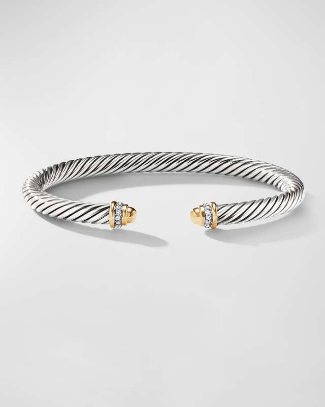 Cable Bracelet with Diamonds and 18K Gold in Silver, 5