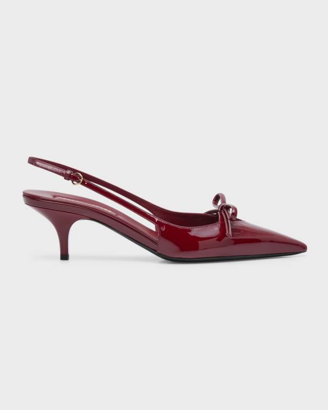 Patent Bow Kitten-Heel Slingback Pumps