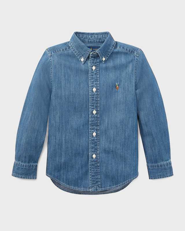 Boy's Woven Chambray Shirt, Size 2-7