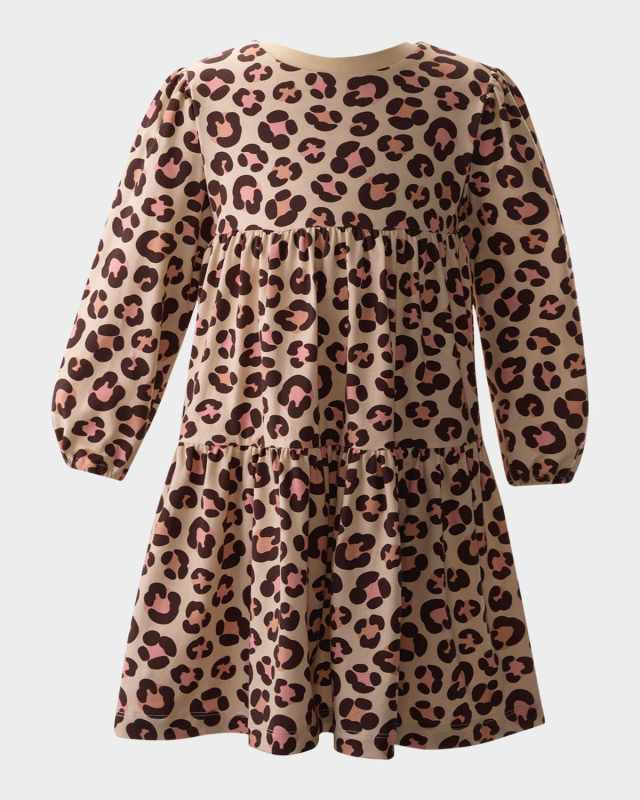 Girl's Leopard-Print Tiered Jersey Dress, Size 2-14