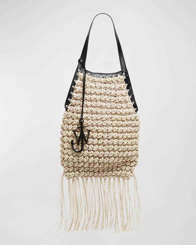 Fringe Popcorn Crochet Shopper Tote Bag