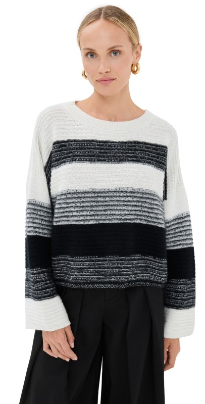 Sablyn Cisco Dolman Crew Neck Cashmere Sweater Black/Gardenia