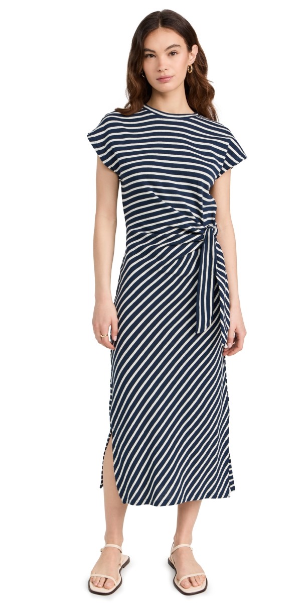 Apiece Apart Vanina Cinched Waist Dress Navy/Cream Stripe