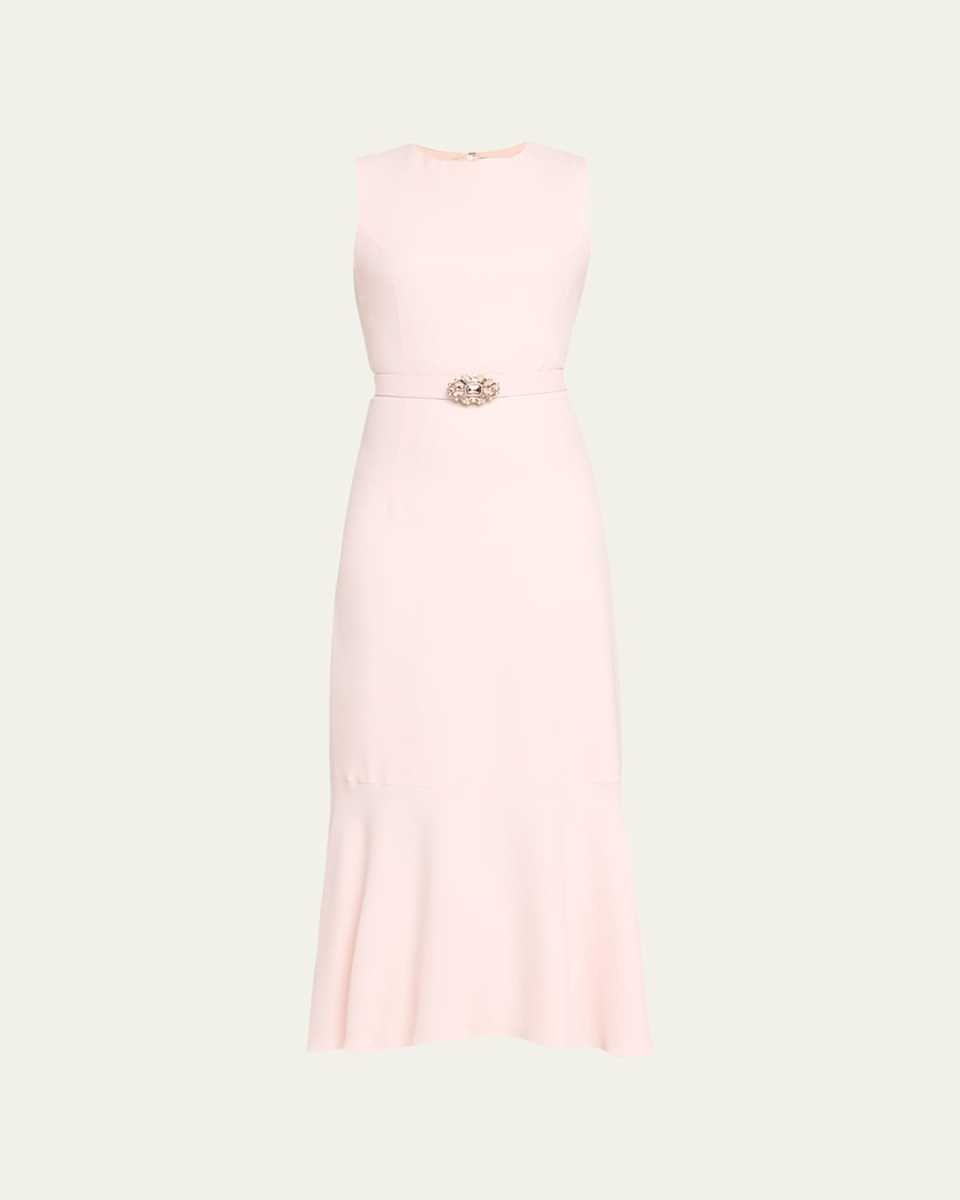 Flounce Hem Crystal Belted Midi Dress