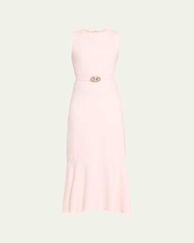 Flounce Hem Crystal Belted Midi Dress