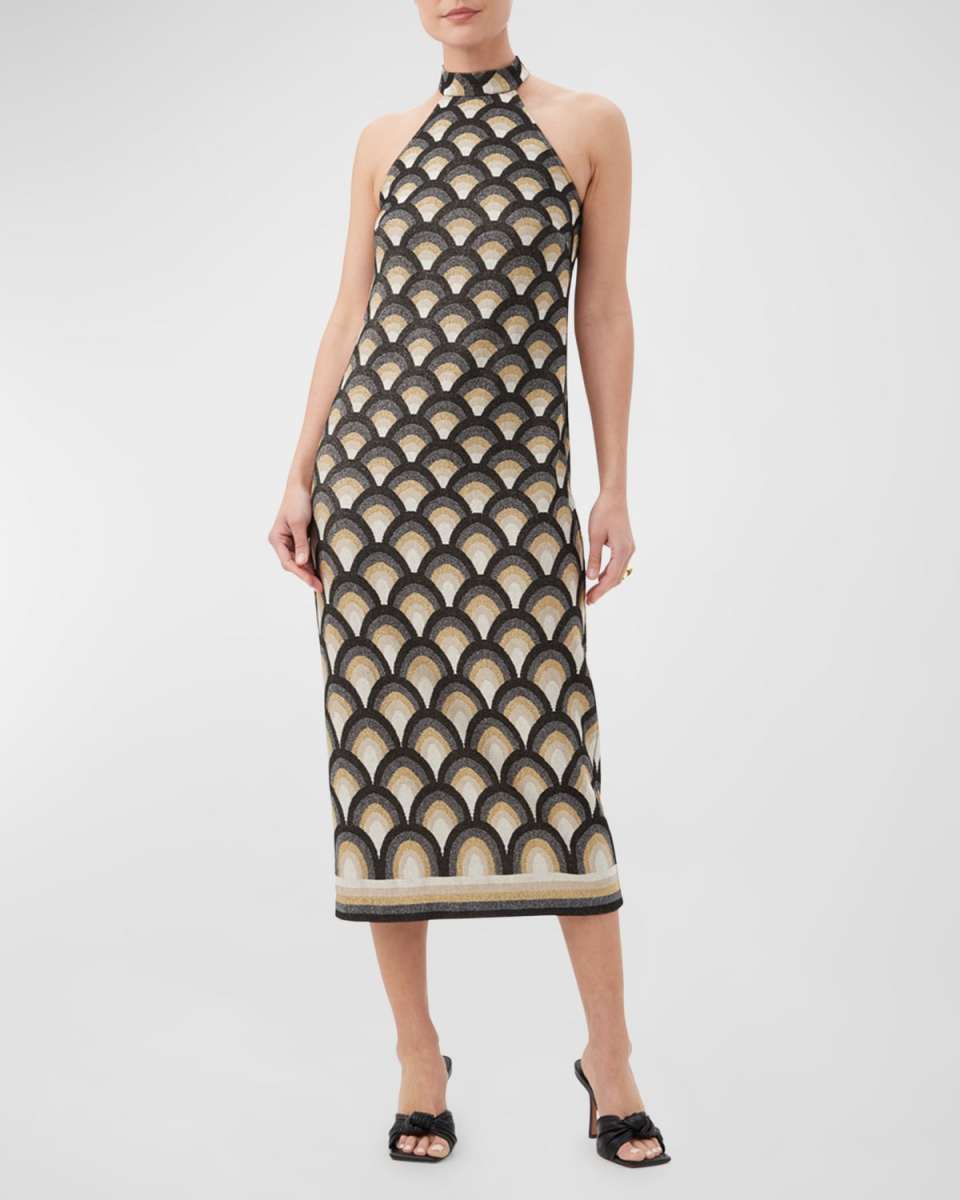 Giri Scallop-Print Halter Midi Dress