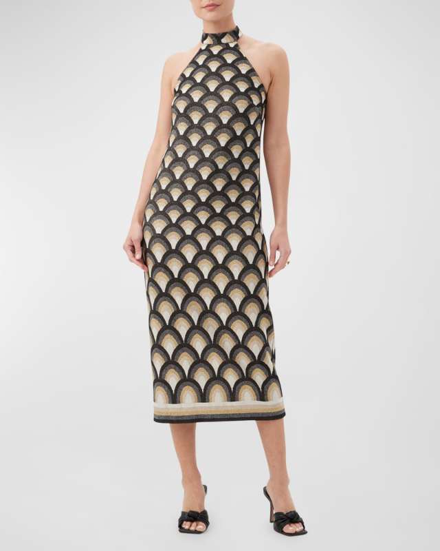 Giri Scallop-Print Halter Midi Dress