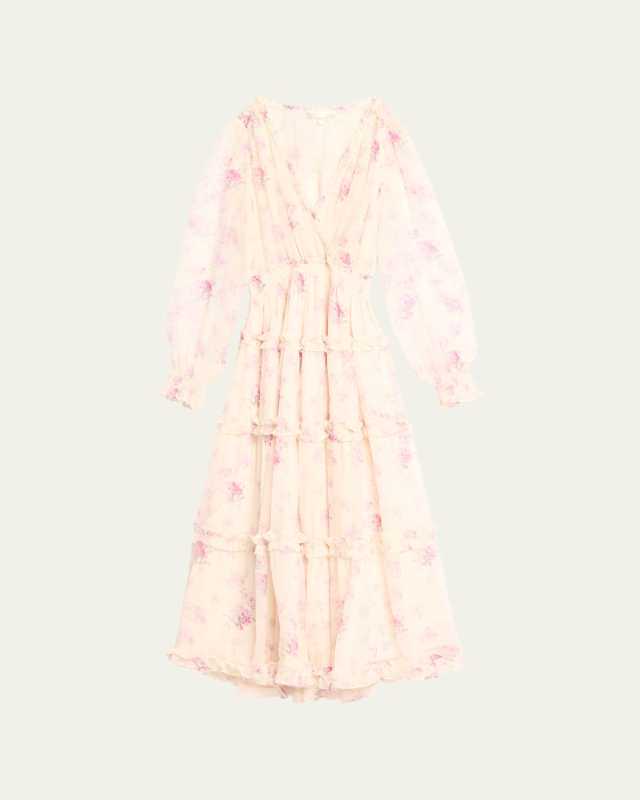 Kailo Tiered Floral Silk Chiffon Midi Dress