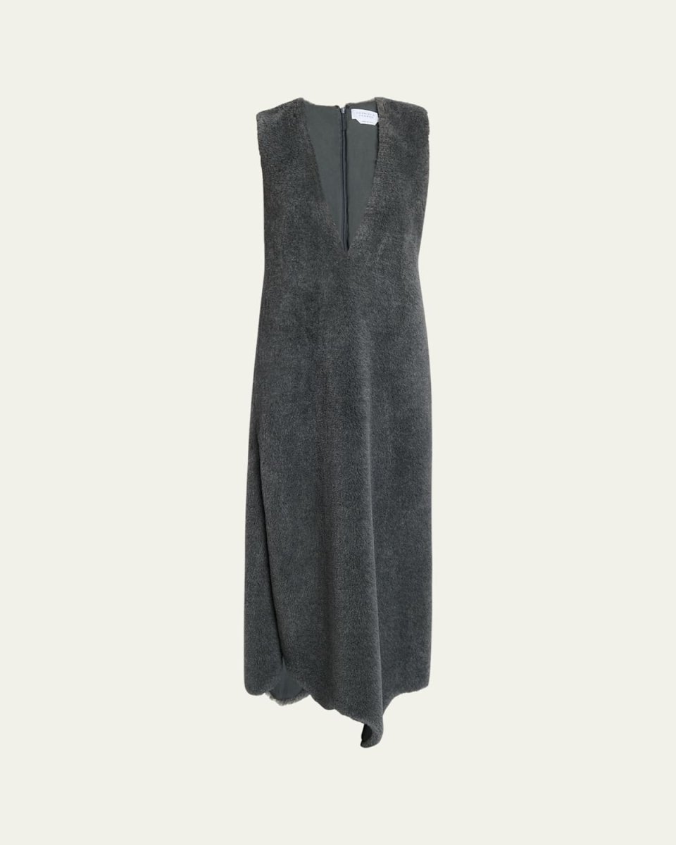 Ornstone Asymmetric Wool-Cashmere Plush Dress