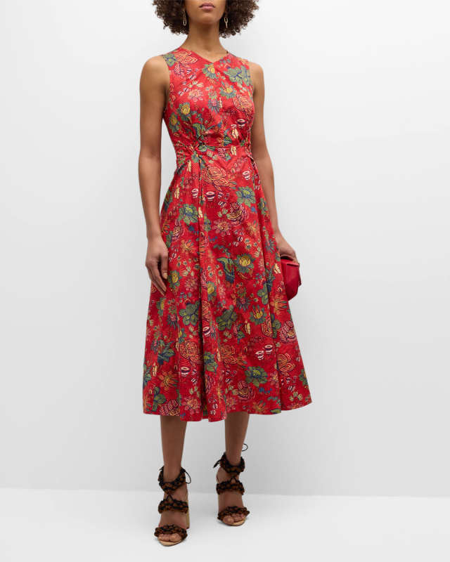 Kaiya Sleeveless Floral Poplin Fit & Flare Midi Dress