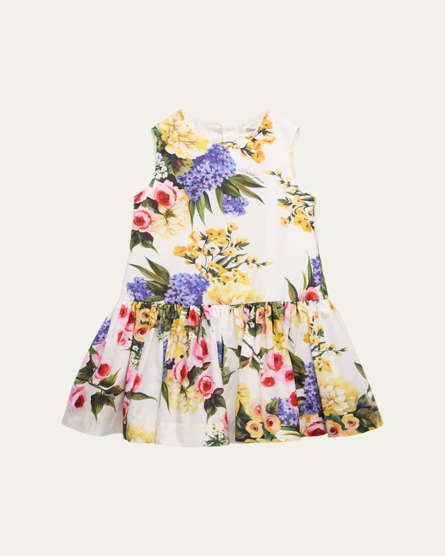 Girl's Flower Power Printed Cotton Sleeveless Dress, Size 2-