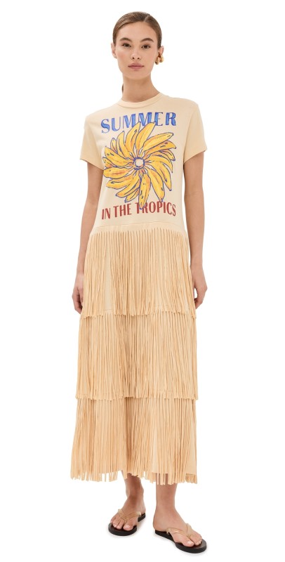 FARM Rio Summer In The Tropics Fringe Dress Sand