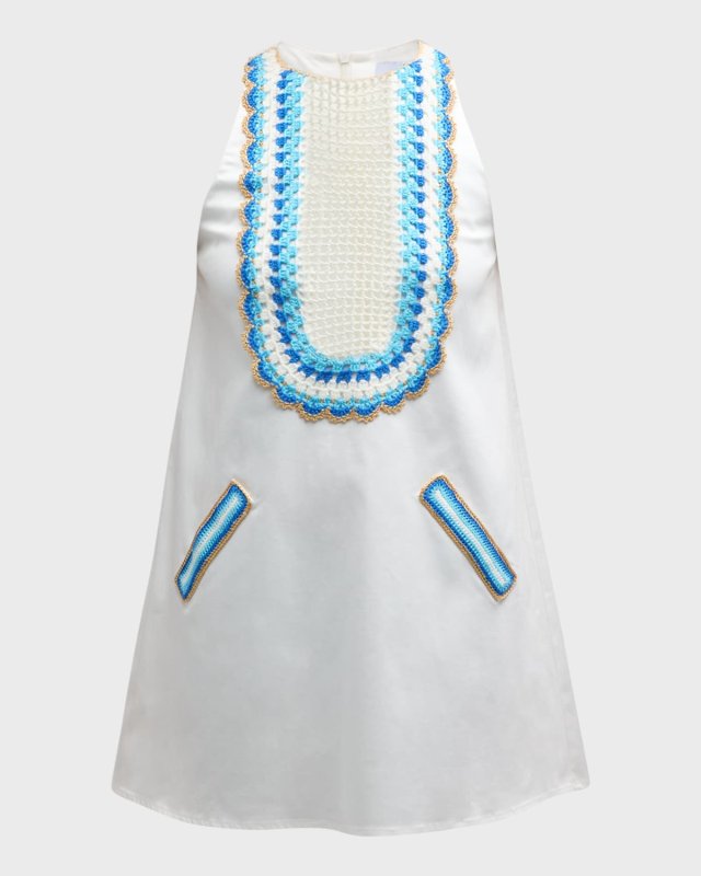 Sleeveless Mini Dress with Hand Crochet Tr