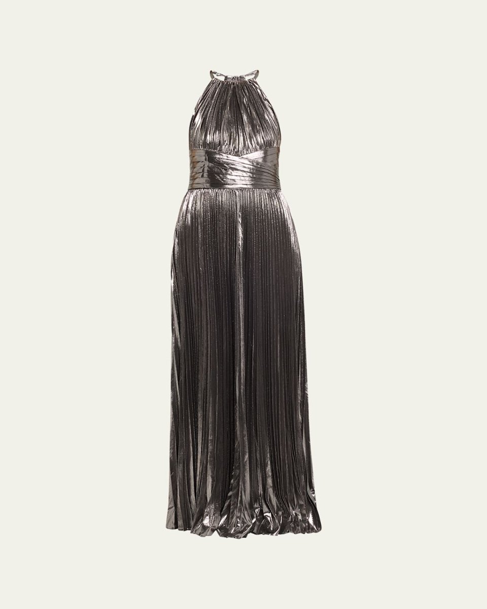 Reiss Metallic Backless Tie-Back Halter Gown