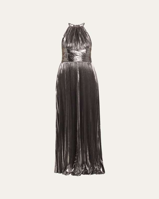 Reiss Metallic Backless Tie-Back Halter Gown