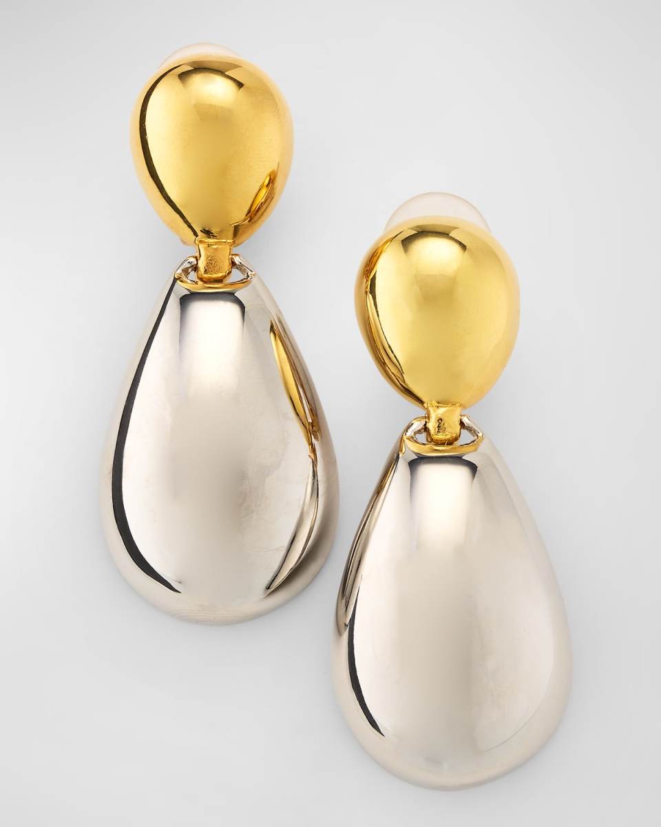Polished Gold-Plated and Rhodium Drop Earrings