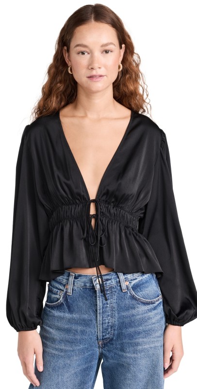 WAYF Tie Waist Longleeve Top Black
