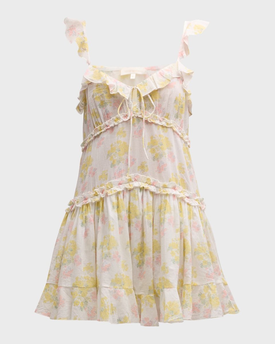 Frista Mix Print Floral Cotton Tiered Mini Dress
