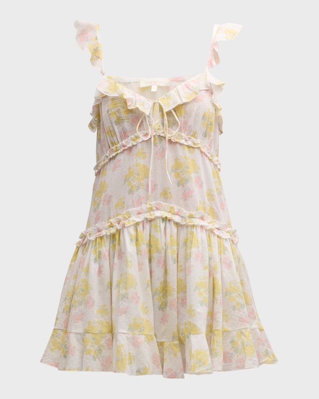 Frista Mix Print Floral Cotton Tiered Mini Dress
