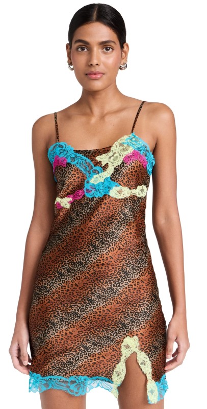 BruceGlen Juliet Lace Trim Slip Dress Leopard