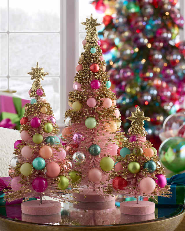 Pink Merry and Bright Christmas Trees, Set of 3
